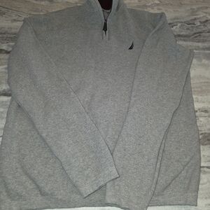 Nautica Sweater Mens Small Gray Quarter Zip Cotton Pullover Sail Logo Mock Neck